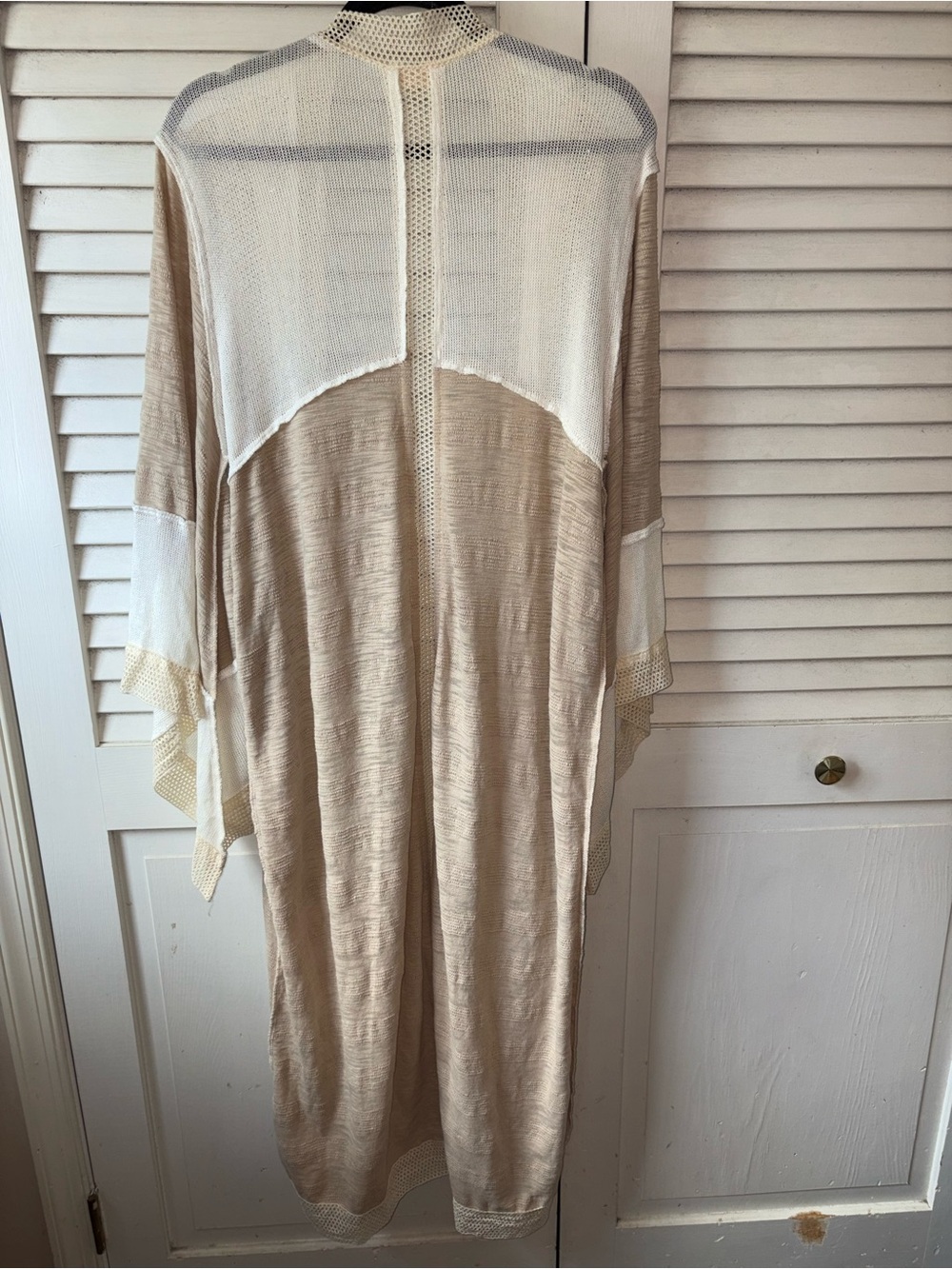 POL Clothing Long Duster Cardigan Beige Cream Mixed Knit Boho Medium - Picture 5 of 6